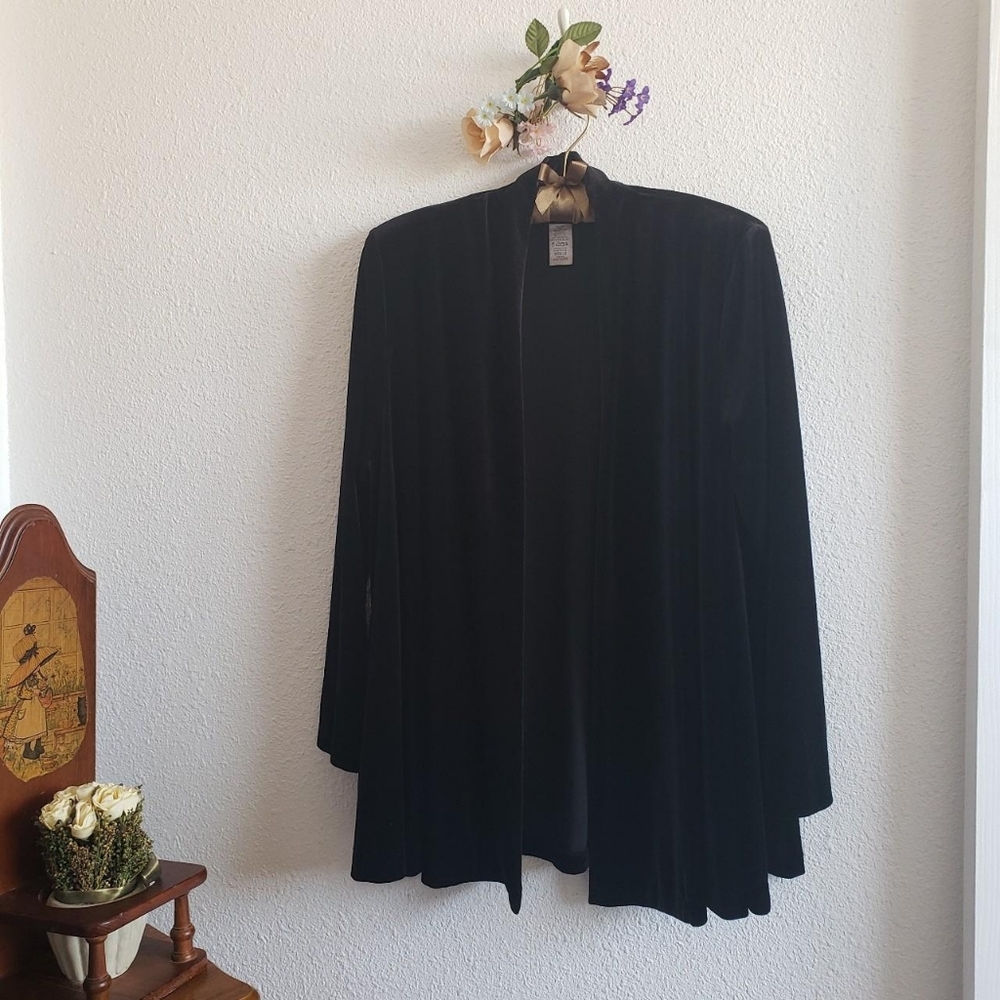 Black Velvet Open Front Cardigan Vintage - Picture 2 of 12